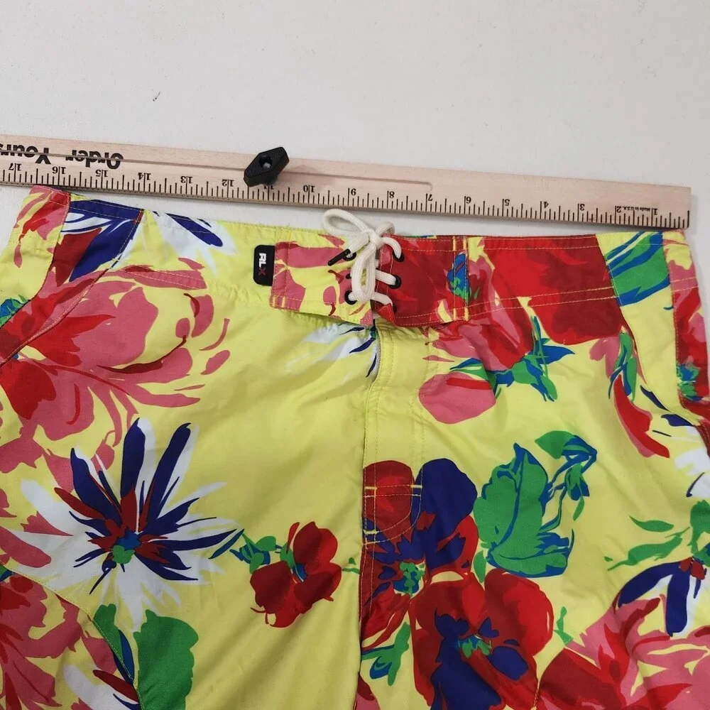 Ralph Lauren Boardshorts Mens Size 32 Floral Yellow Tropical Surf RLX Swim Short